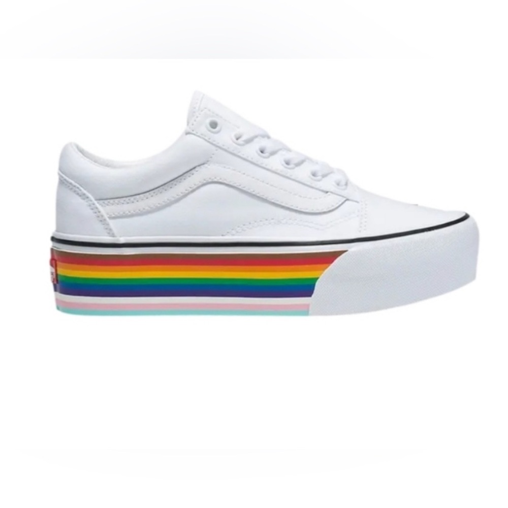 Vans Kids White Rainbow Platform Sneakers